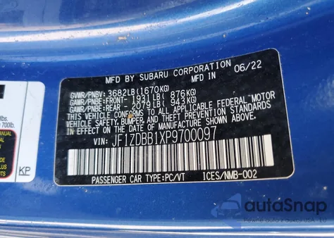 2023 Subaru Brz Premium из США, поврежденный, VIN JF1ZDBB1XP9700097